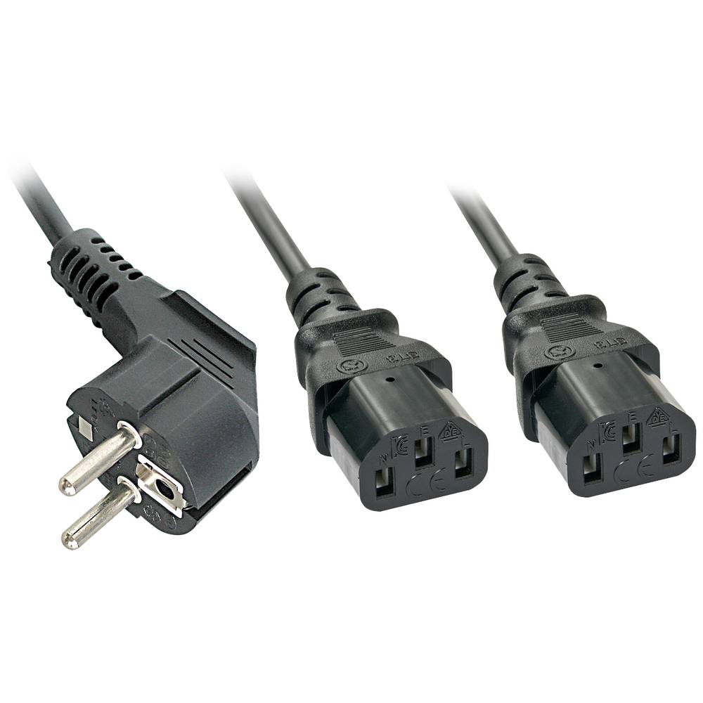 LINDY napájecí Y kabel [1x zástrčka s ochranným kontaktem - 2x IEC C13 zásuvka 10 A] 2.00 m černá
