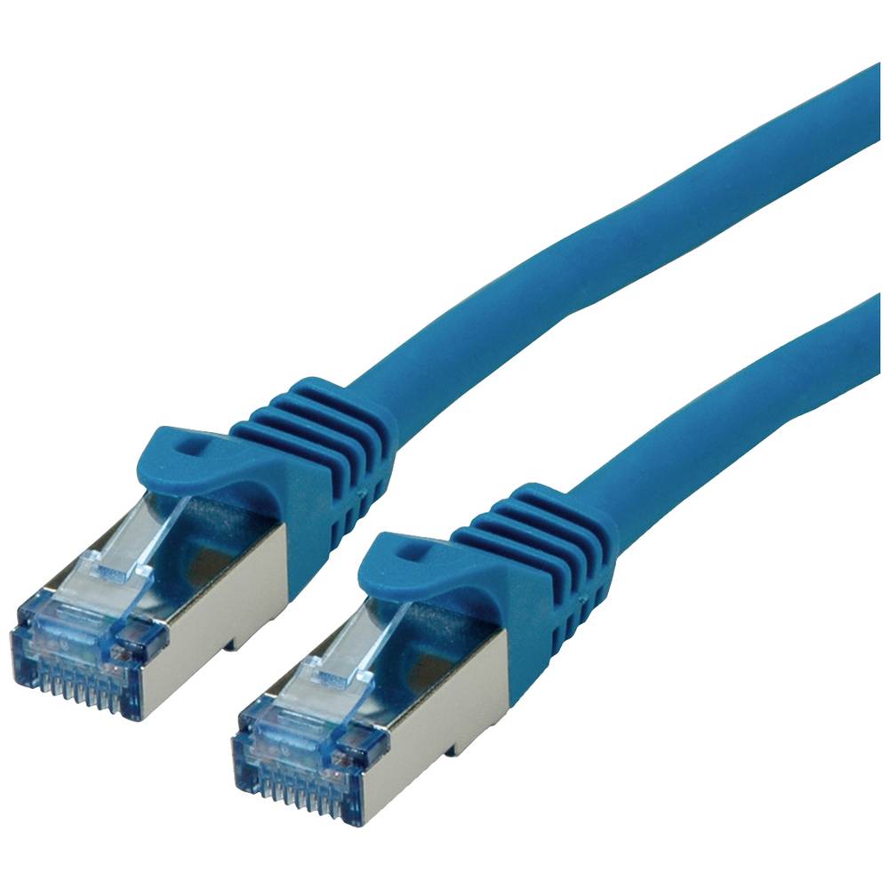Roline 21.15.2974 RJ45 síťové kabely, propojovací kabely CAT 6A S/FTP 0.30 m modrá dvoužilový stíněný, bez halogenů, sam