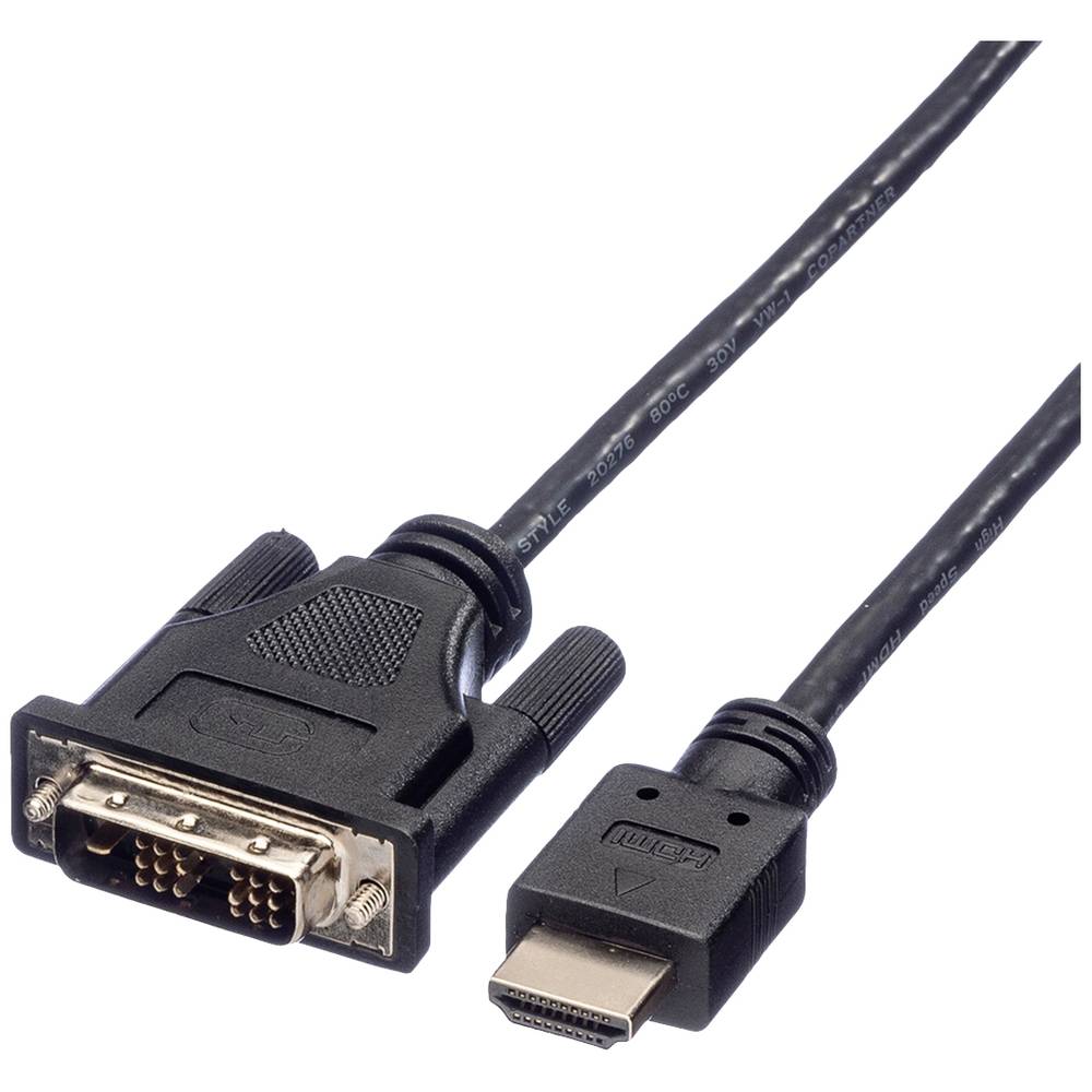 Roline DVI kabel DVI-D 18 + 1 pól Zástrčka, Zástrčka HDMI-A 10.00 m černá 11.04.5553 stíněný DVI kabel