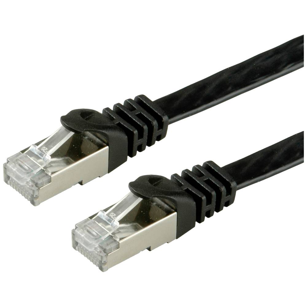 Value 21.99.0975 RJ45 síťové kabely, propojovací kabely CAT 6 F/UTP 5.00 m černá stíněný, plochý, pozlacené kontakty 1 k