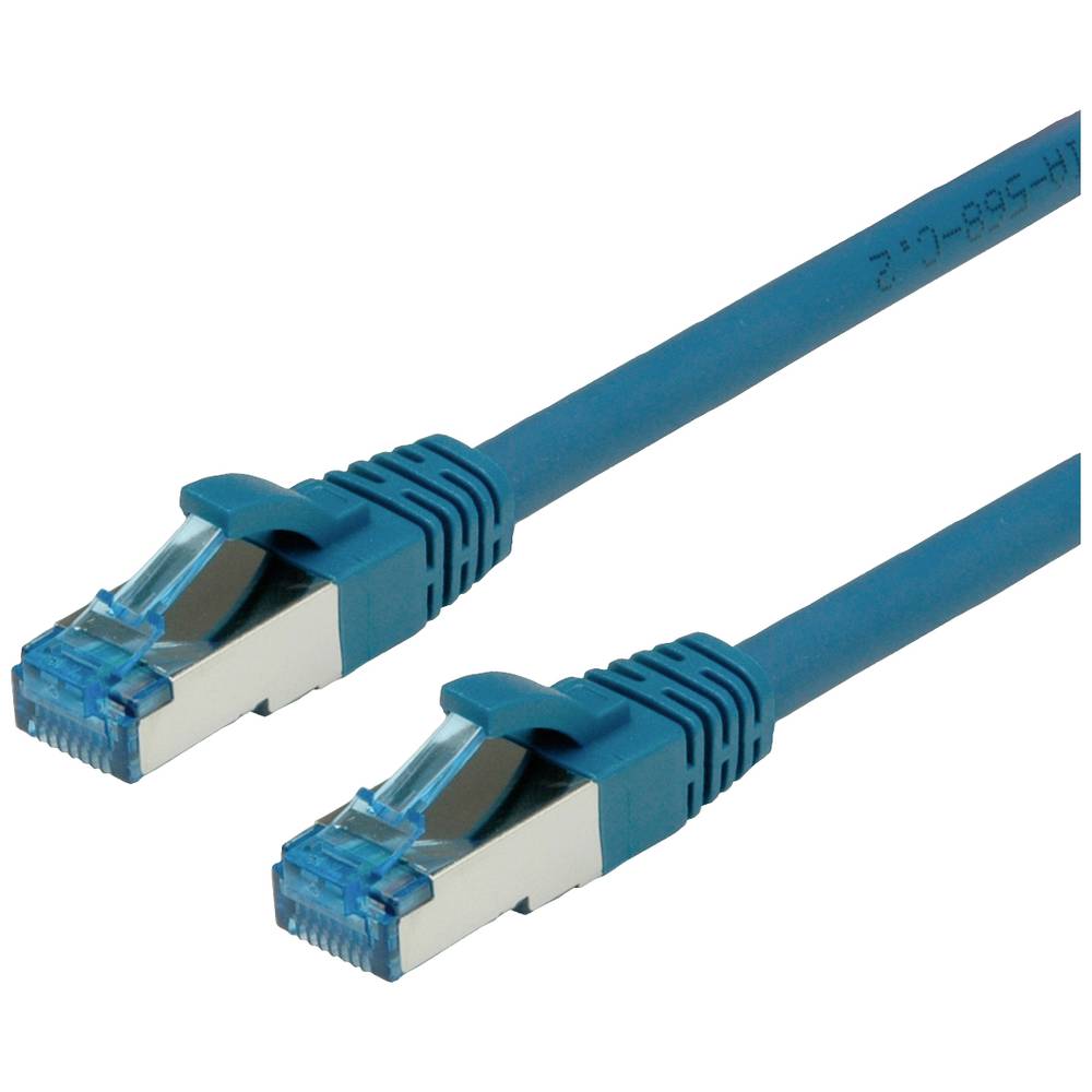 Value 21.99.1952 RJ45 síťové kabely, propojovací kabely CAT 6A S/FTP 2.00 m modrá dvoužilový stíněný, bez halogenů, samo
