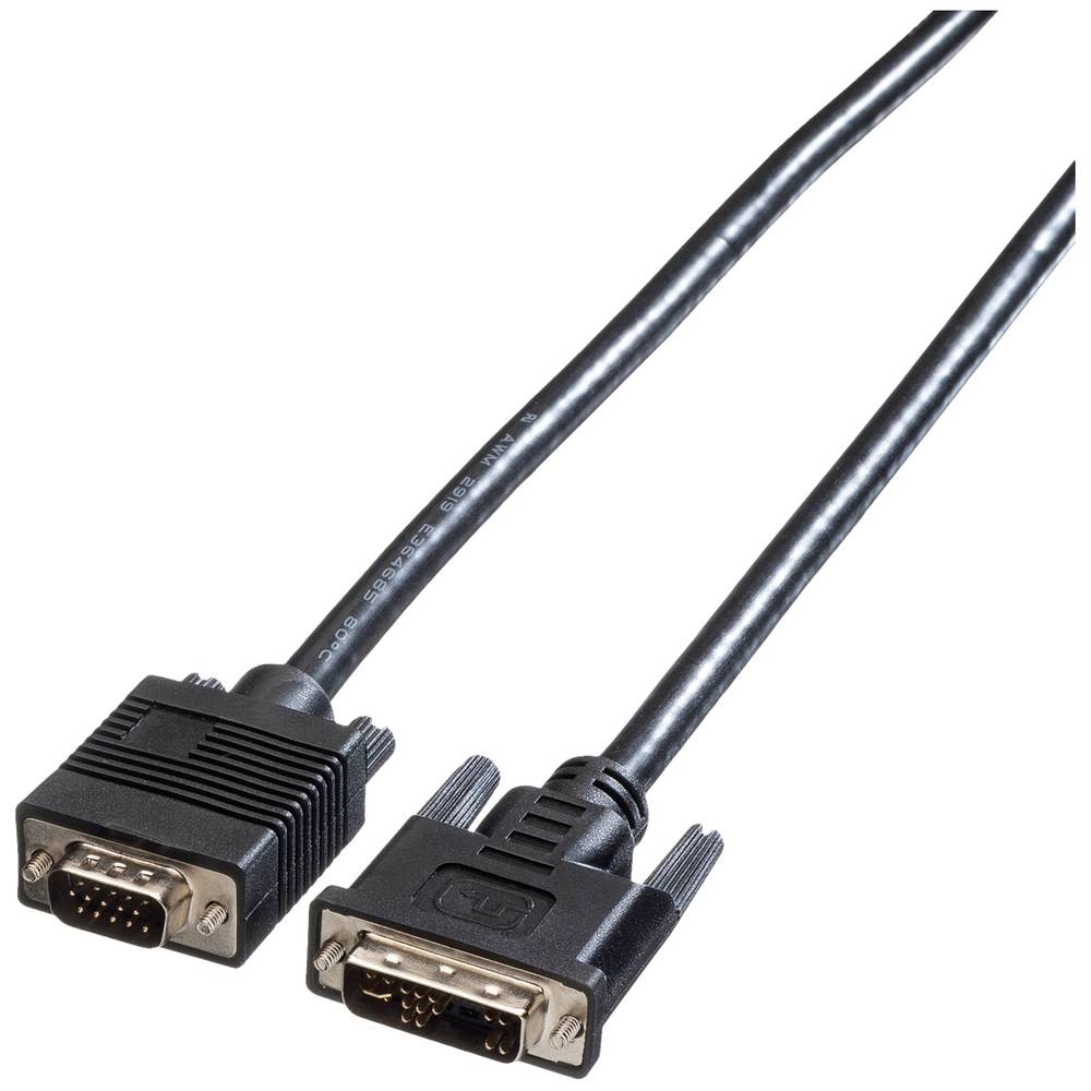 Roline VGA kabel VGA pólové Zástrčka, DVI-A 12 + 5 pólů Zástrčka 5.00 m černá 11.04.5450 stíněný VGA kabel