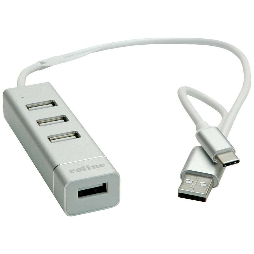 Roline 4 porty USB kombinovaný hub hliník (kovový)
