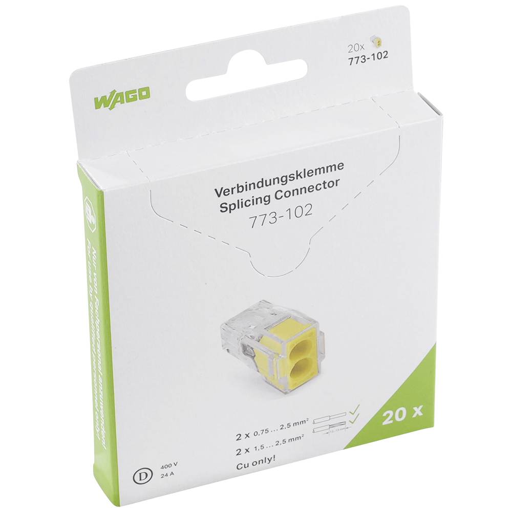 krabicová svorka Tuhost (příčný řez): 0.75-2.5 mm² Pólů: 2 WAGO 20 ks transparentní, žlutá