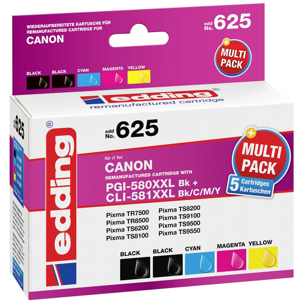 Edding Ink náhradní Canon PGI-580PGBK XXL, CLI-581C XXL, CLI-581M XXL, CLI-581Y XXL kompatibilní kombinované balení čern
