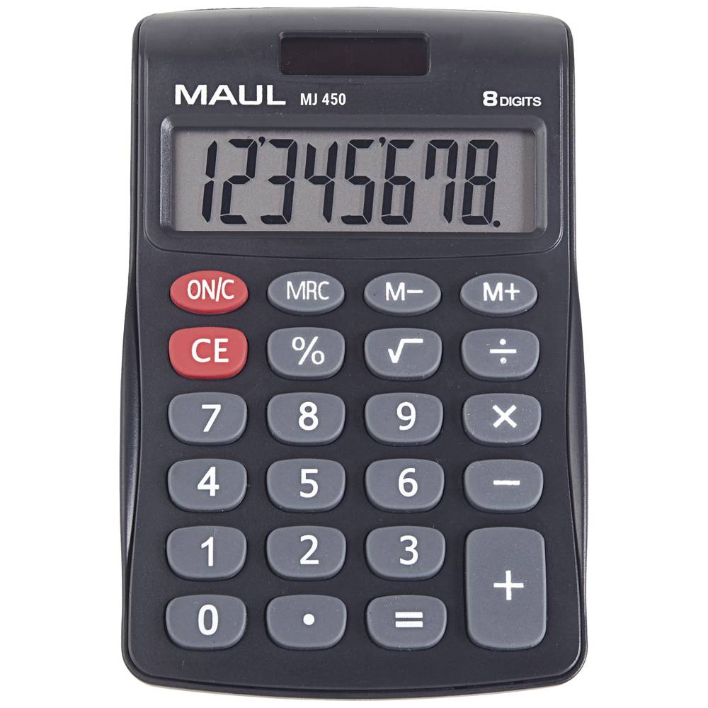 Maul MJ 450 stolní kalkulačka černá Displej (počet míst): 8 na baterii, solární napájení (š x v) 113 mm x 72 mm