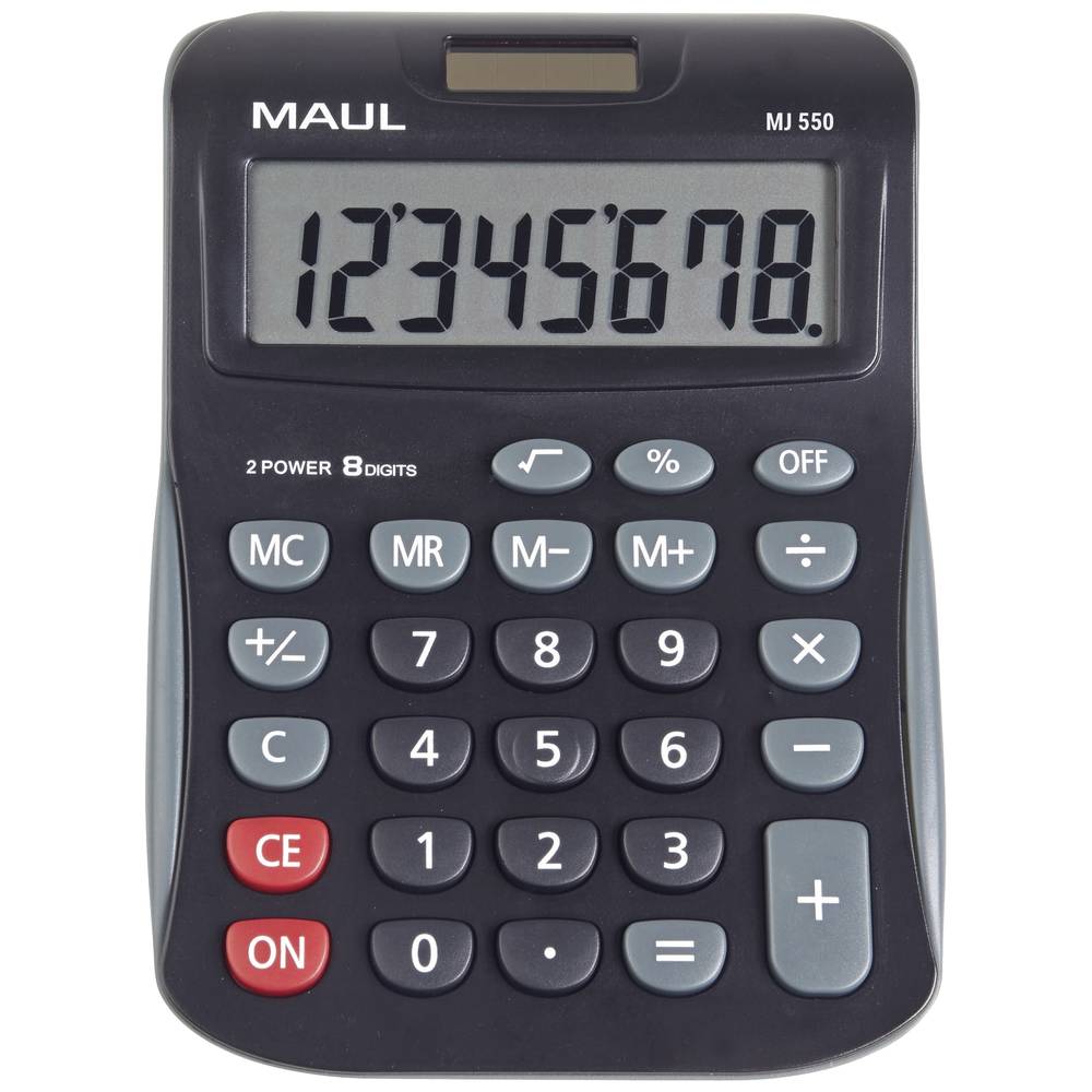 Maul MJ 550 stolní kalkulačka černá Displej (počet míst): 8 na baterii, solární napájení (š x v) 155 mm x 11 mm