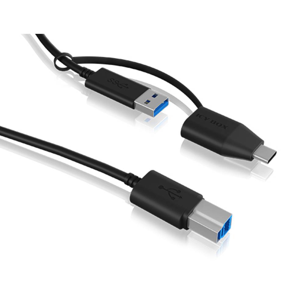 ICY BOX USB kabel USB 3.2 Gen1 (USB 3.0 / USB 3.1 Gen1) USB-C ® zástrčka, USB-A zástrčka, USB-B zástrčka 1.00 m černá 60