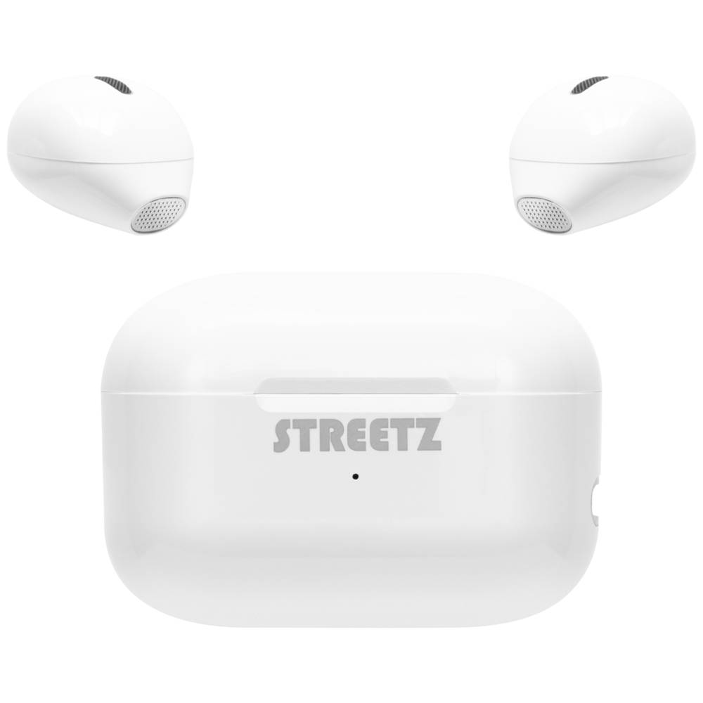 STREETZ TWS-114 In Ear Headset Bluetooth® stereo bílá Indikátor nabití, headset, Nabíjecí pouzdro, regulace hlasitosti,