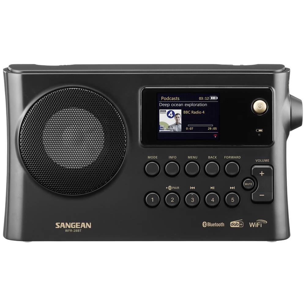 Sangean WFR-28BT internetové stolní rádio DAB+, FM Wi-Fi, Bluetooth, AUX s USB nabíječkou, Spotify černá