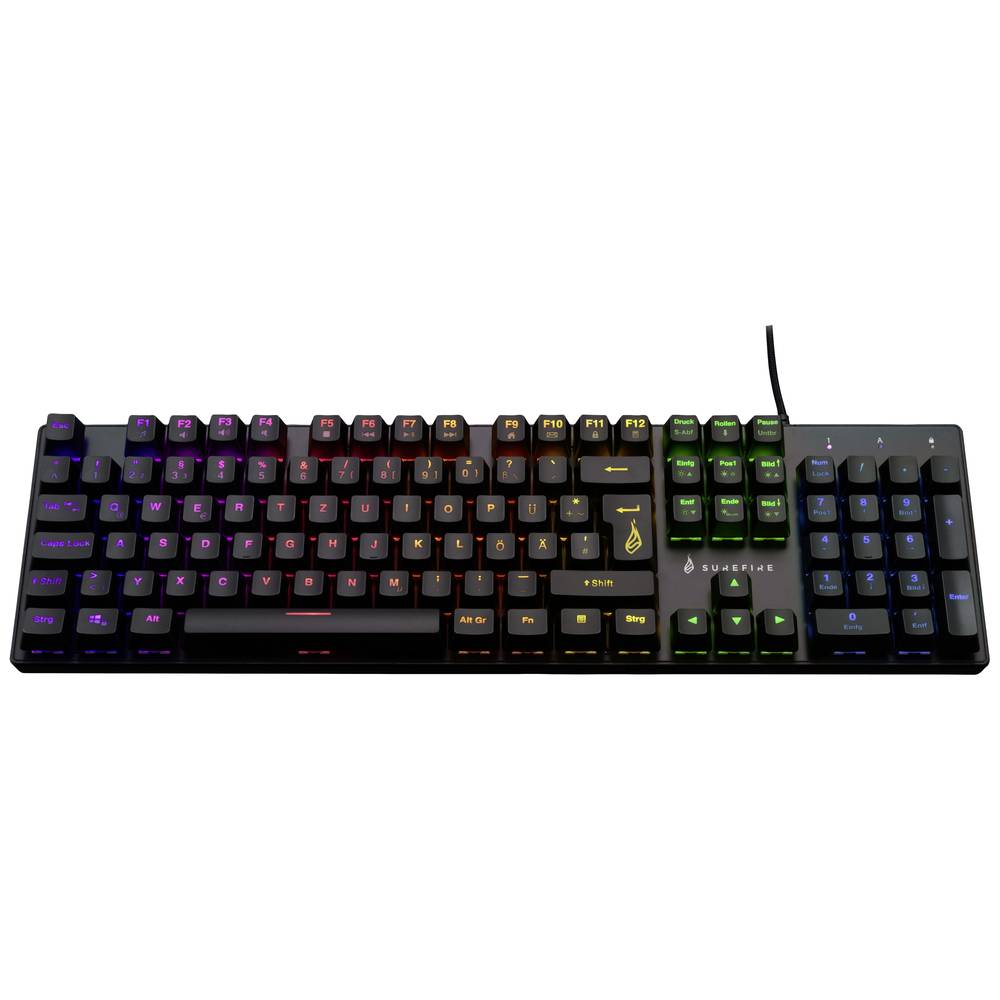 Surefire Gaming KingPin M2 kabelový, USB herní klávesnice německá, QWERTZ černá s podsvícením, tlačítka multimédií