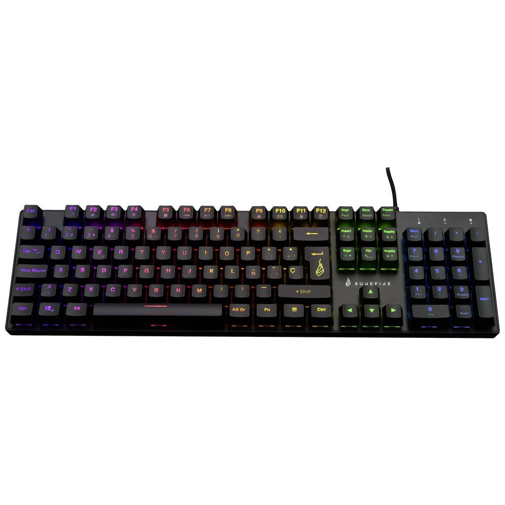 Surefire Gaming KingPin M2 kabelový, USB herní klávesnice španělská QWERTY černá s podsvícením, tlačítka multimédií