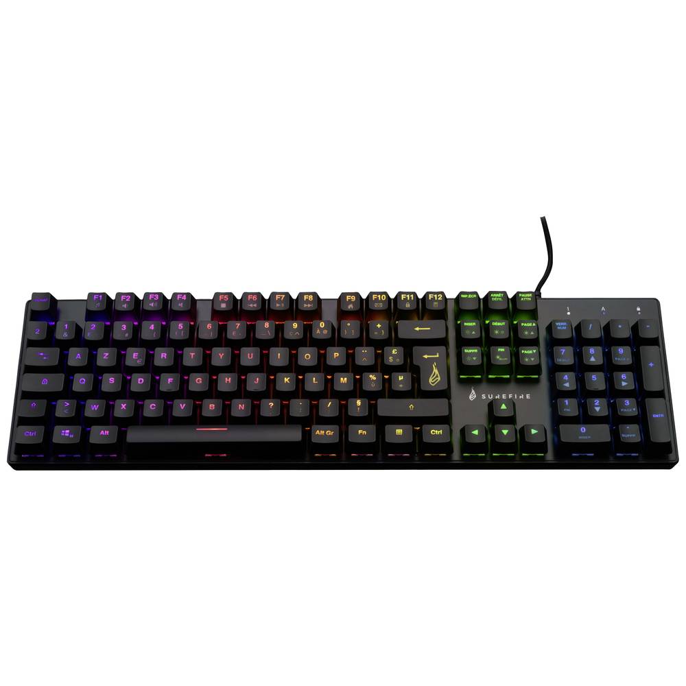 Surefire Gaming KingPin M2 kabelový, USB herní klávesnice AZERTY černá s podsvícením, tlačítka multimédií