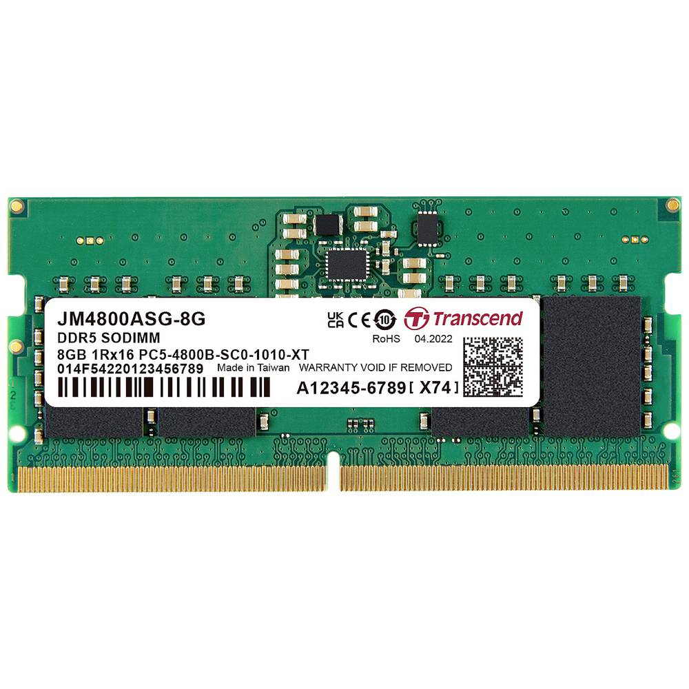 Transcend JM4800ASG-8G RAM modul pro notebooky DDR5 8 GB 1 x 8 GB ECC 4800 MHz 262pinový modul SO DIMM CL40 JM4800ASG-8G