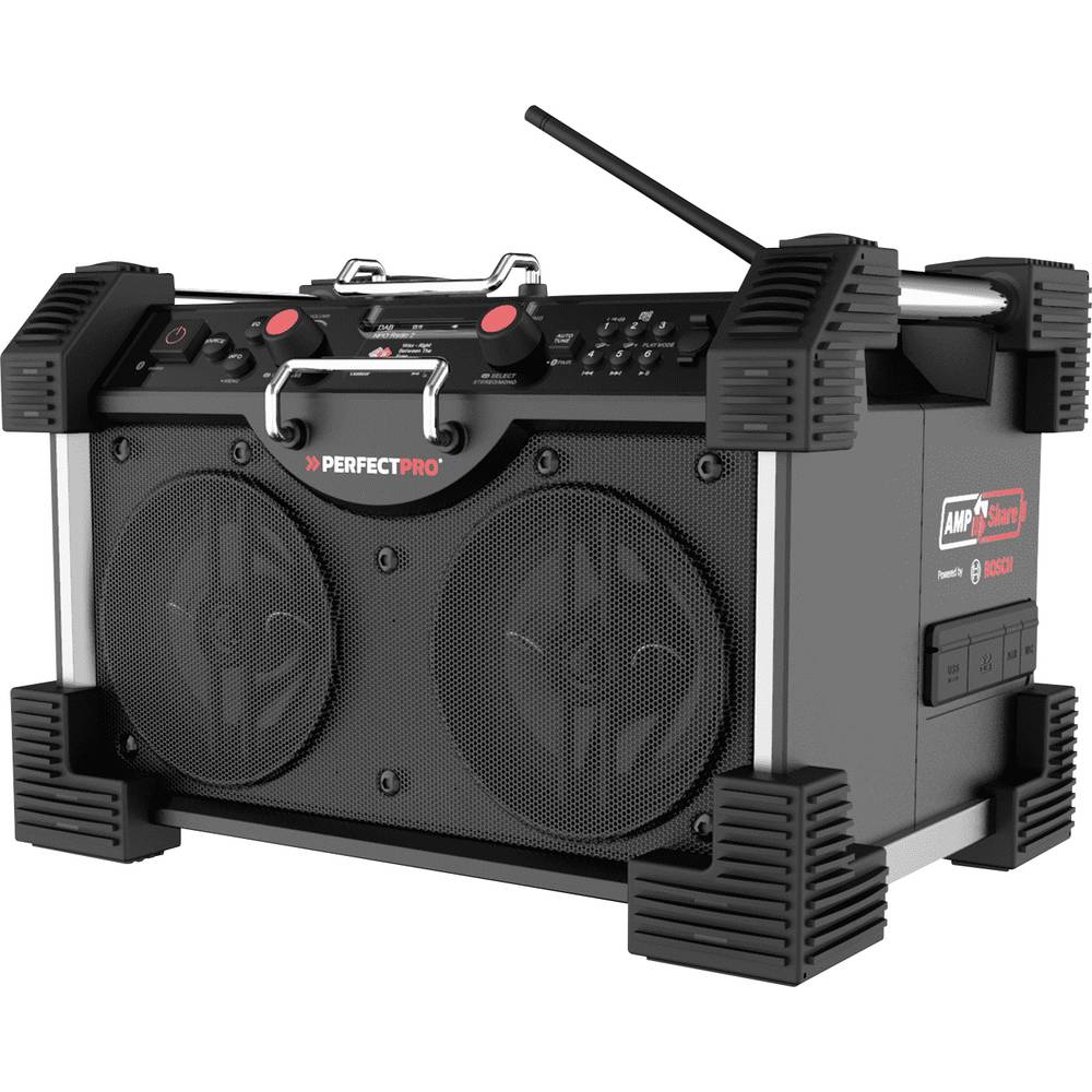 PerfectPro RockHart odolné rádio DAB+, FM AUX, Bluetooth, NFC, USB voděodolné, prachotěsné, nárazuvzdorné, s USB nabíječ