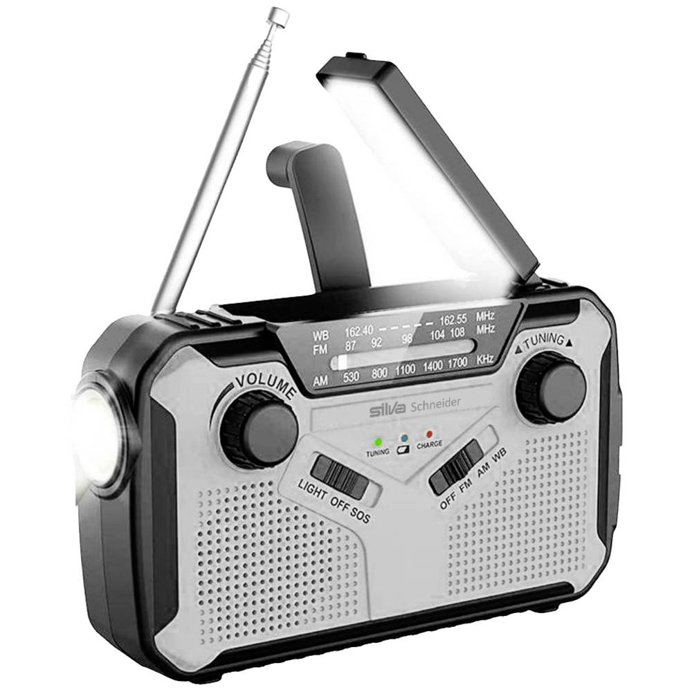 Silva Schneider SOS 112 outdoorové rádio FM, AM nouzové rádio s USB nabíječkou, Ruční klika, Solární panel, stolní lampa