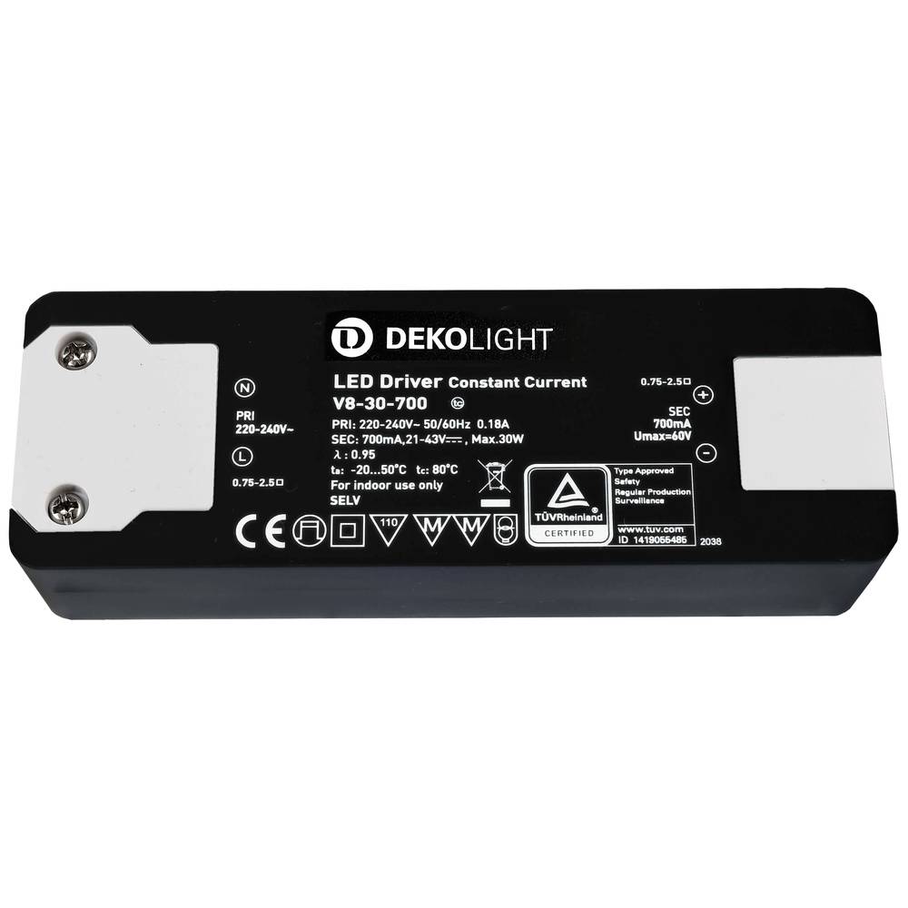 Deko Light BASIC, CC, V8-30-700mA/30W LED driver konstantní proud 30 W 700 mA 21 - 43 V