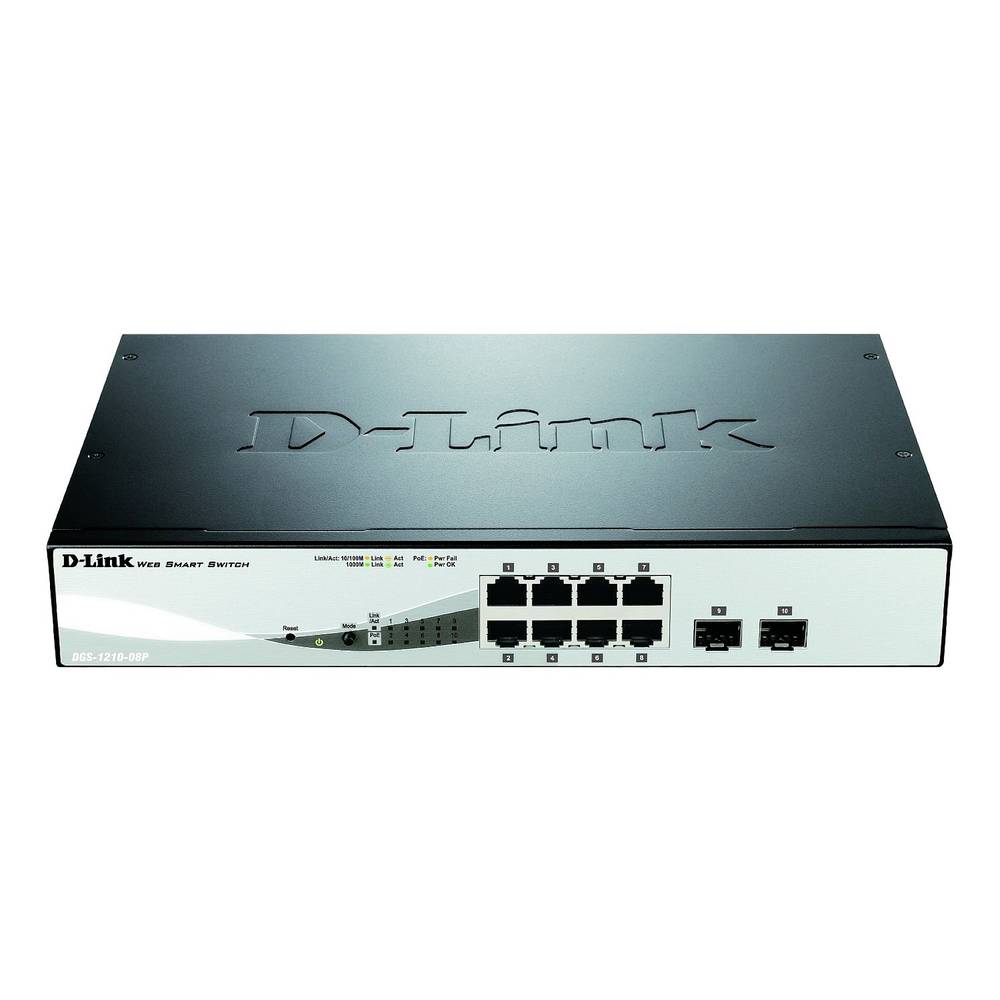 D-Link DGS-1210-08P/E síťový switch RJ45/SFP, 8 + 2 porty, 20 GBit/s, funkce PoE