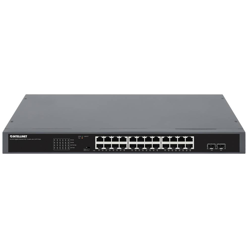 Intellinet 24-Port Gigabit PoE+ Switch mit 2 SFP Ports 370 W Powered Device Monitor 19 19 síťový switch 10 / 100 / 1000