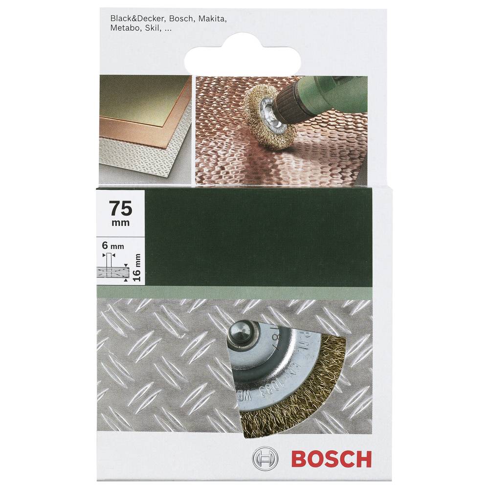 Bosch Accessories Okružní kartáče pro vrtačky - vlnitý drát, pomosazeno, 75 mm D= 75 mm, šířka = 16 mm Ø dříku 6 mm 2609