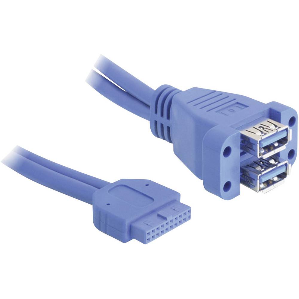 Delock USB kabel USB 3.2 Gen1 (USB 3.0 / USB 3.1 Gen1) plochý konektor 19pol., USB-A zásuvka 0.45 m modrá UL certifikace
