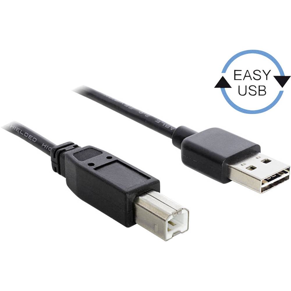 Delock USB kabel USB 2.0 USB-A zástrčka, USB-B zástrčka 1.00 m černá oboustranně zapojitelná zástrčka, pozlacené kontakt