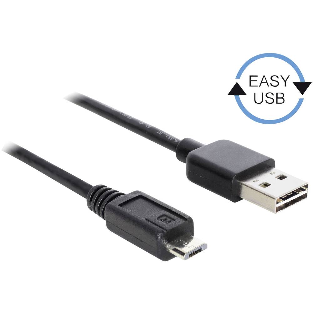 Delock USB kabel USB 2.0 USB-A zástrčka, USB Micro-B zástrčka 5.00 m černá oboustranně zapojitelná zástrčka, pozlacené k