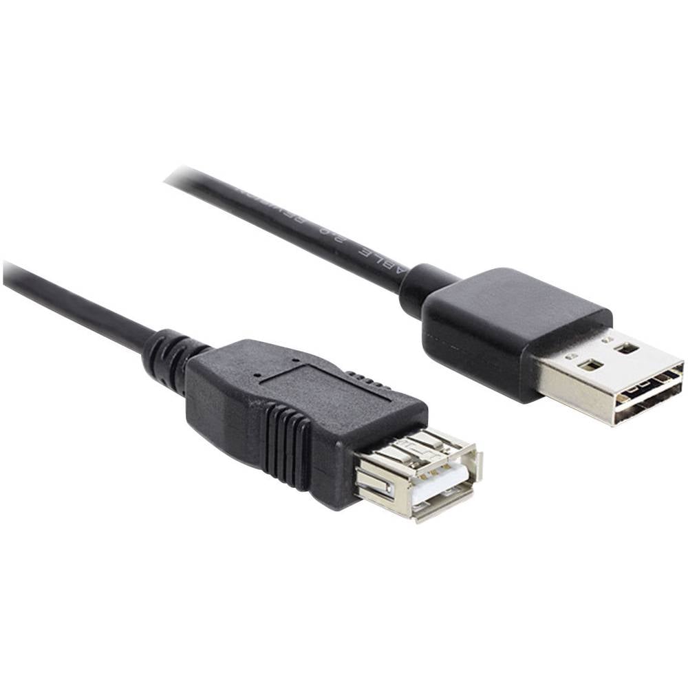 Delock USB kabel USB 2.0 USB-A zástrčka, USB-A zásuvka 3.00 m černá oboustranně zapojitelná zástrčka, pozlacené kontakty