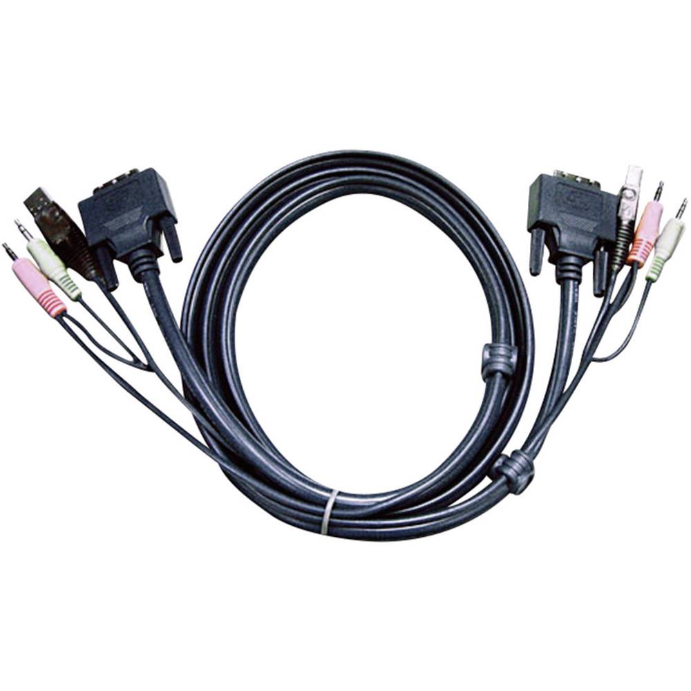 ATEN KVM kabel [2x jack zástrčka 3,5 mm, DVI zástrčka 18+1pólová, USB 2.0 zástrčka A - 2x jack zástrčka 3,5 mm, DVI zást