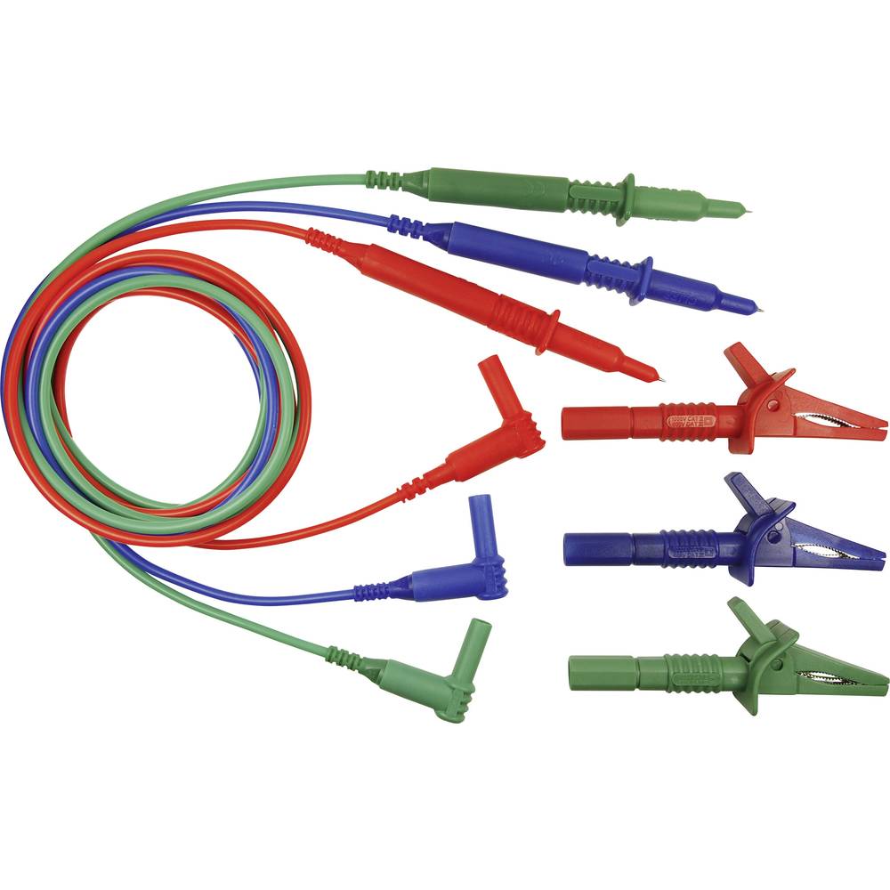 Cliff CIH29917 sada bezpečnostních měřicích kabelů [zástrčka 4 mm - zkušební hroty] 1.50 m, modrá, zelená, červená, 1 ks