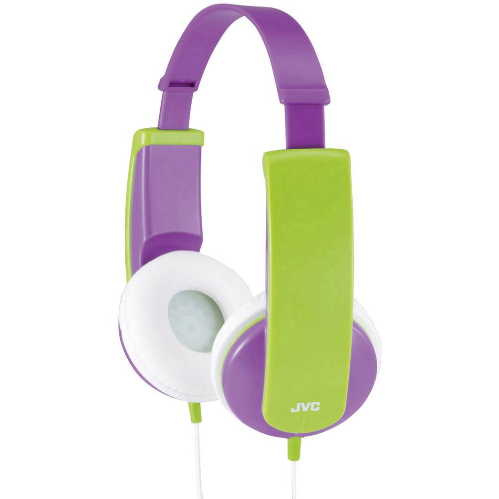 JVC HA-KD5-V-E dětské sluchátka On Ear kabelová fialová, zelená omezení hlasitosti, lehký třmen