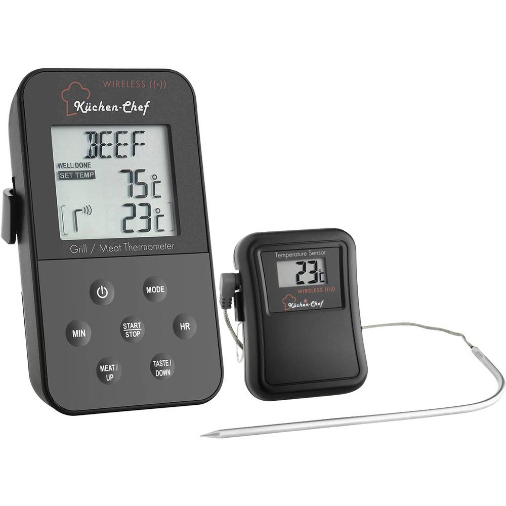 TFA Dostmann 14.1504 grilovací teploměr s kabelovým senzorem, s alarmem, s časovačem, meřící teplotu jádře potravin poma