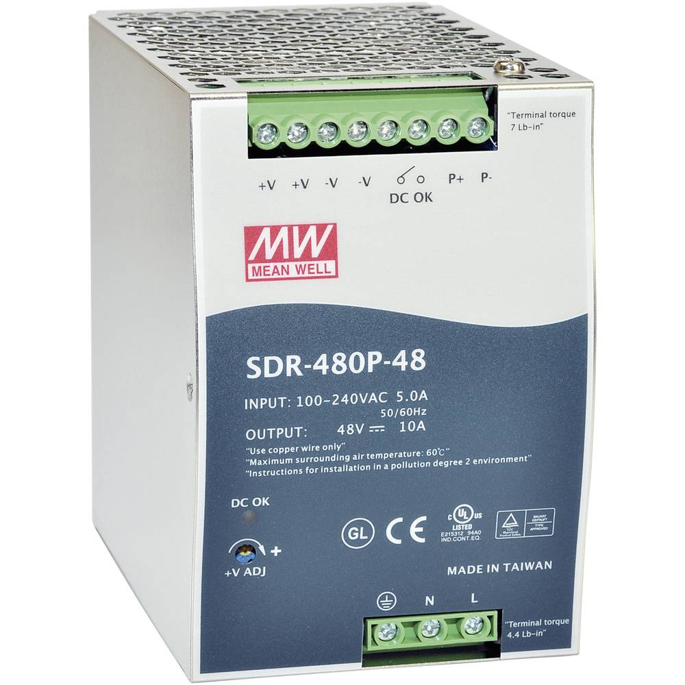 Mean Well SDR-480P-24 síťový zdroj na DIN lištu, 24 V/DC, 20 A, 480 W, výstupy 1 x