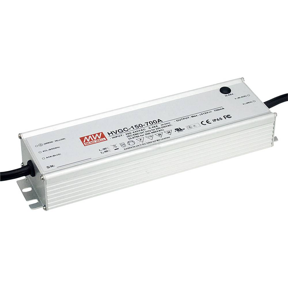 Mean Well HVGC-150-700A LED driver konstantní proud 150.5 W 0.7 A 21 - 215 V/DC stmívatelný, PFC spínací obvod , ochrana