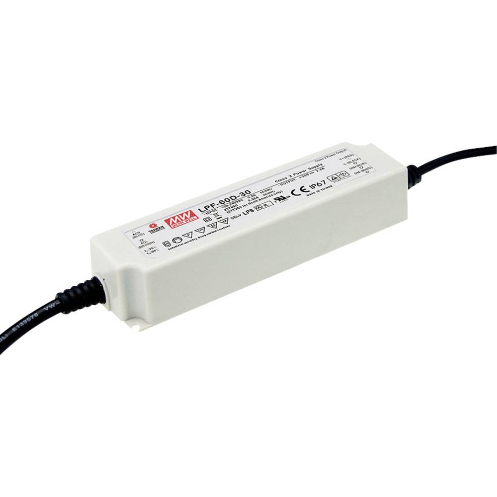 Mean Well LPF-60-30 LED driver, napájecí zdroj pro LED konstantní napětí, konstantní proud 60 W 2 A 18 - 30 V/DC bez mož