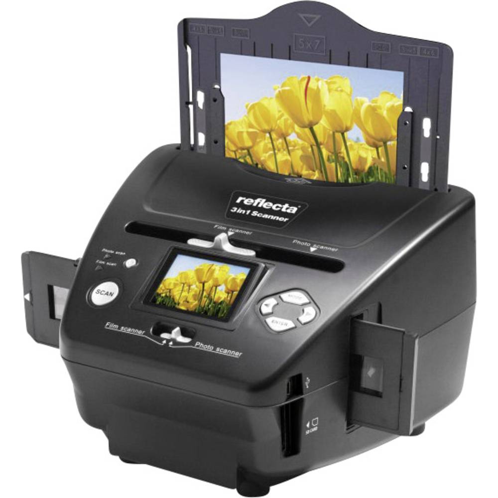 Reflecta 3in1 Scanner skener diapozitivů, skener fotografií, skener negativů 1800 dpi digitalizace bez PC, displej, se z