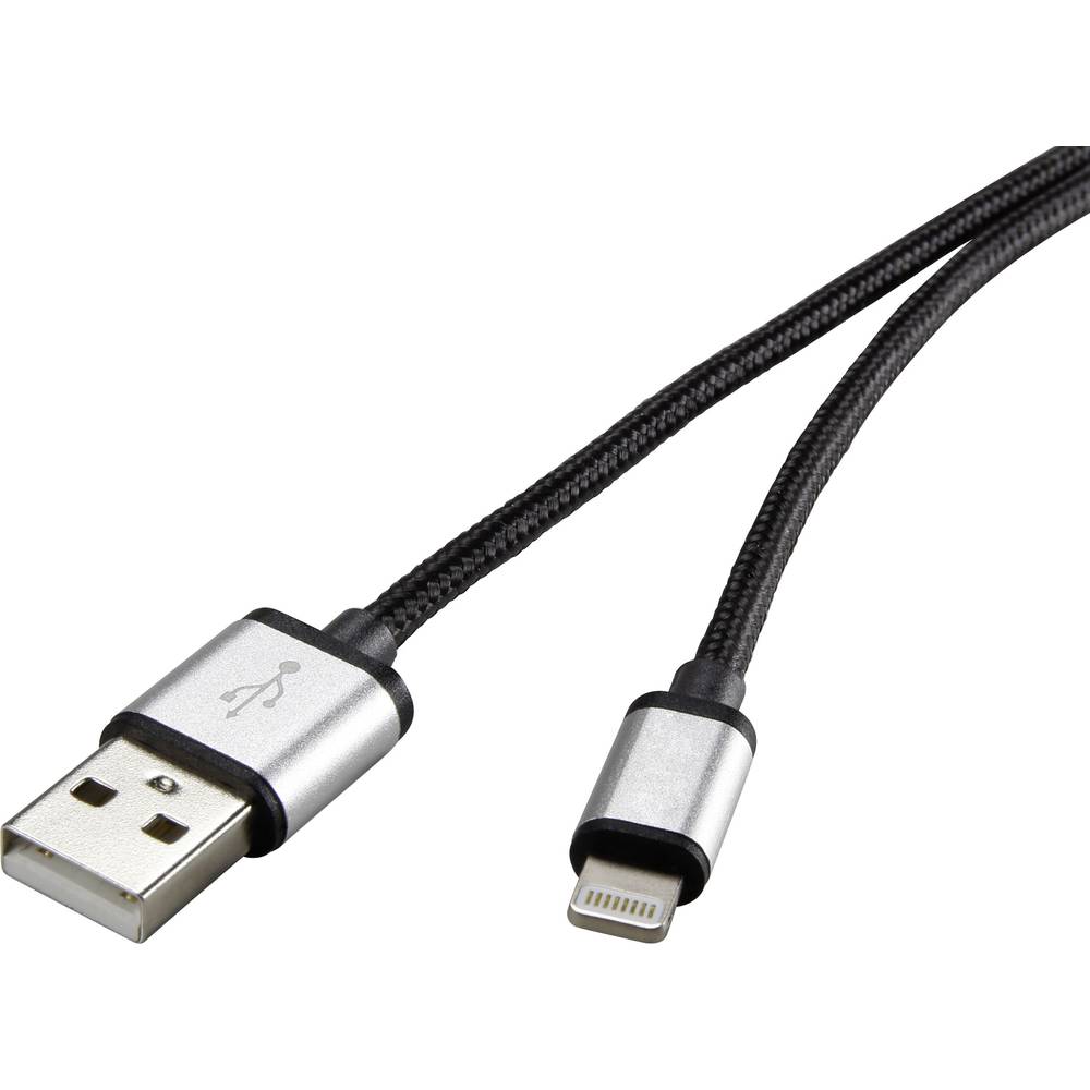 Renkforce USB kabel USB 2.0 USB-A zástrčka, Apple Lightning konektor 3.00 m tmavě šedá opletený RF-4683966