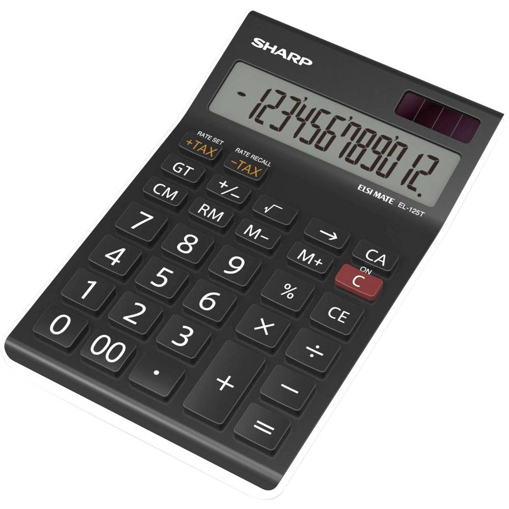 Sharp EL-125T stolní kalkulačka černá Displej (počet míst): 12 solární napájení, na baterii (š x v x h) 112 x 13 x 176 m