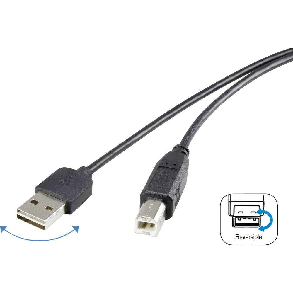 Renkforce USB kabel USB 2.0 USB-A zástrčka, USB-B zástrčka 1.80 m černá oboustranně zapojitelná zástrčka, pozlacené kont