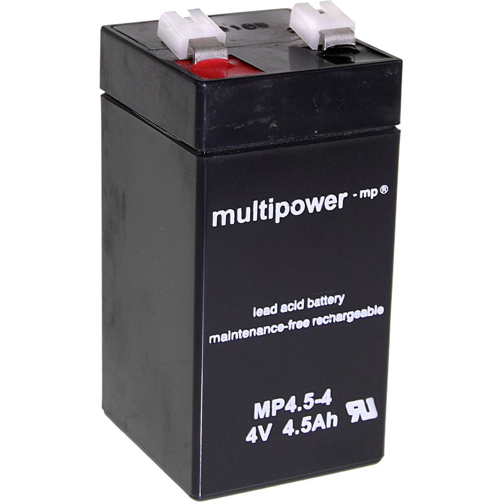 multipower MP4,5-4 A960445 olověný akumulátor 4 V 4.5 Ah olověný se skelným rounem (š x v x h) 48 x 100 x 52 mm plochý k