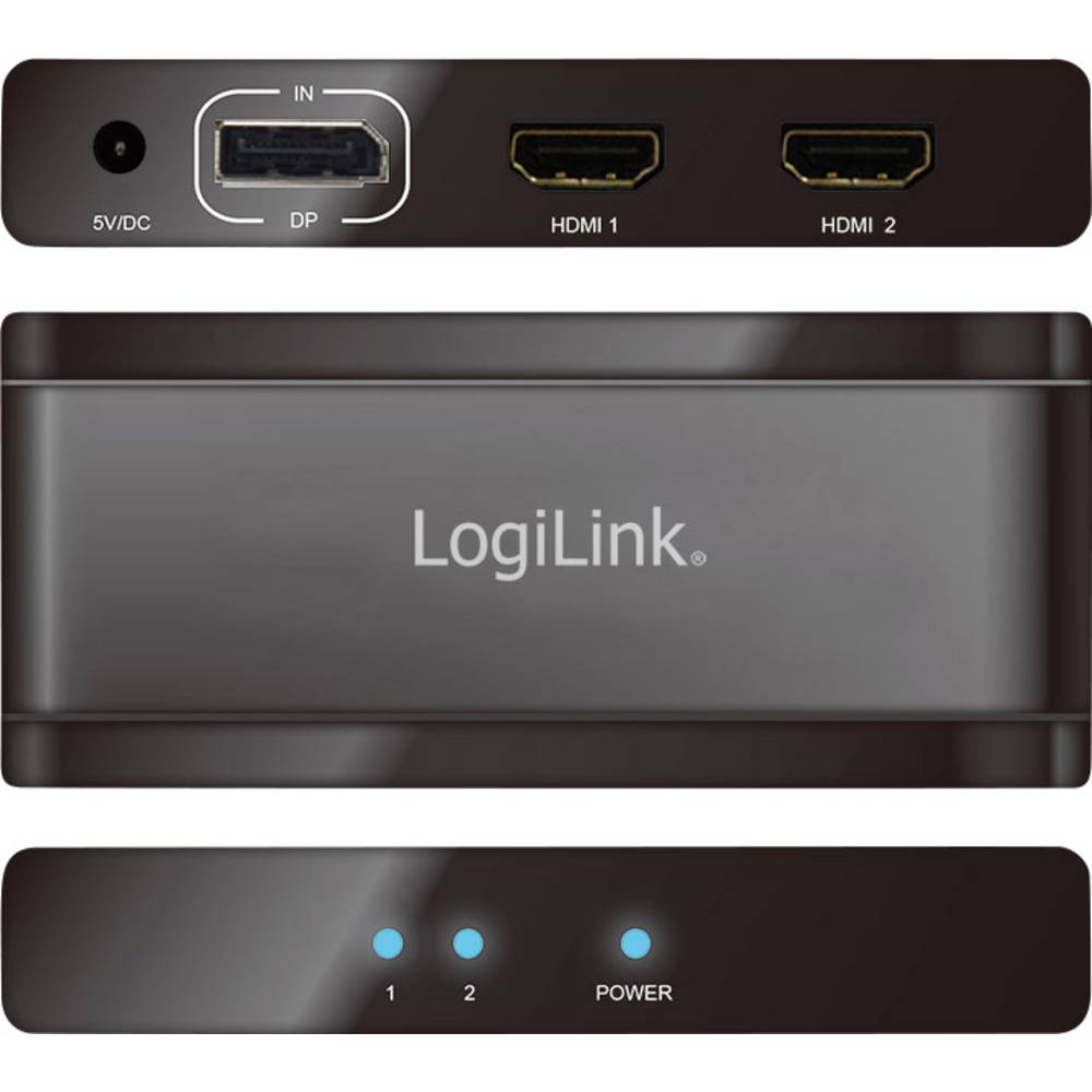 LogiLink 2 porty DisplayPort rozbočovač 3840 x 2160 Pixel černá
