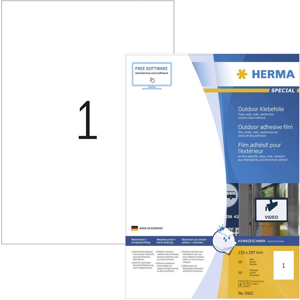 Herma 9501 Fóliové etikety 210 x 297 mm polyethylenová fólie bílá 50 ks trvalé barevná laserová tiskárna, laserová tiská