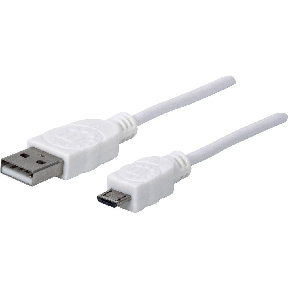 Manhattan USB kabel USB 2.0 USB-A zástrčka, USB Micro-B zástrčka 1.00 m bílá UL certifikace 323987