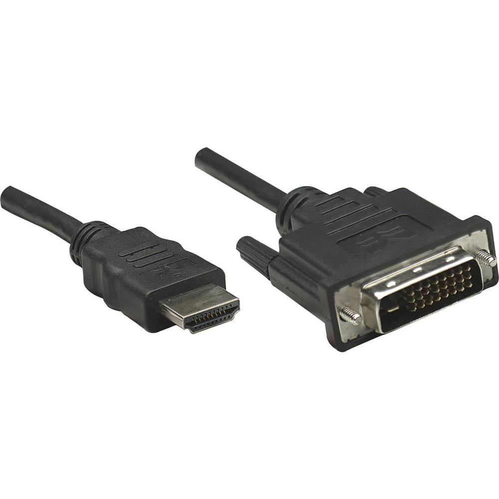 Manhattan DVI / HDMI kabelový adaptér DVI-D 24+1pol. Zástrčka, Zástrčka HDMI-A 3.00 m černá 372510 pozlacené kontakty, U