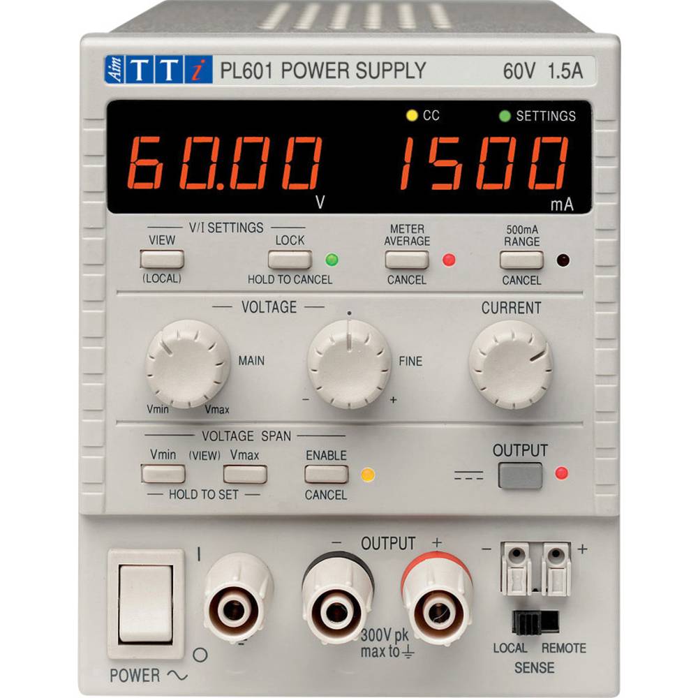 Aim TTi PL601 laboratorní zdroj s nastavitelným napětím, Kalibrováno dle (DAkkS), 0 - 60 V/DC, 0 - 1.5 A, 90 W, výstup 1