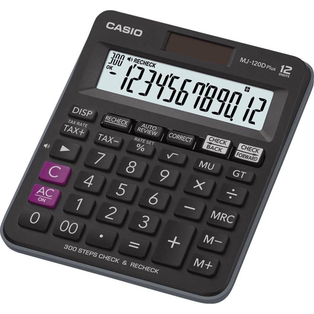 Casio MJ-120DPLUS stolní kalkulačka černá Displej (počet míst): 12 solární napájení, na baterii (š x v x h) 126.5 x 28.6