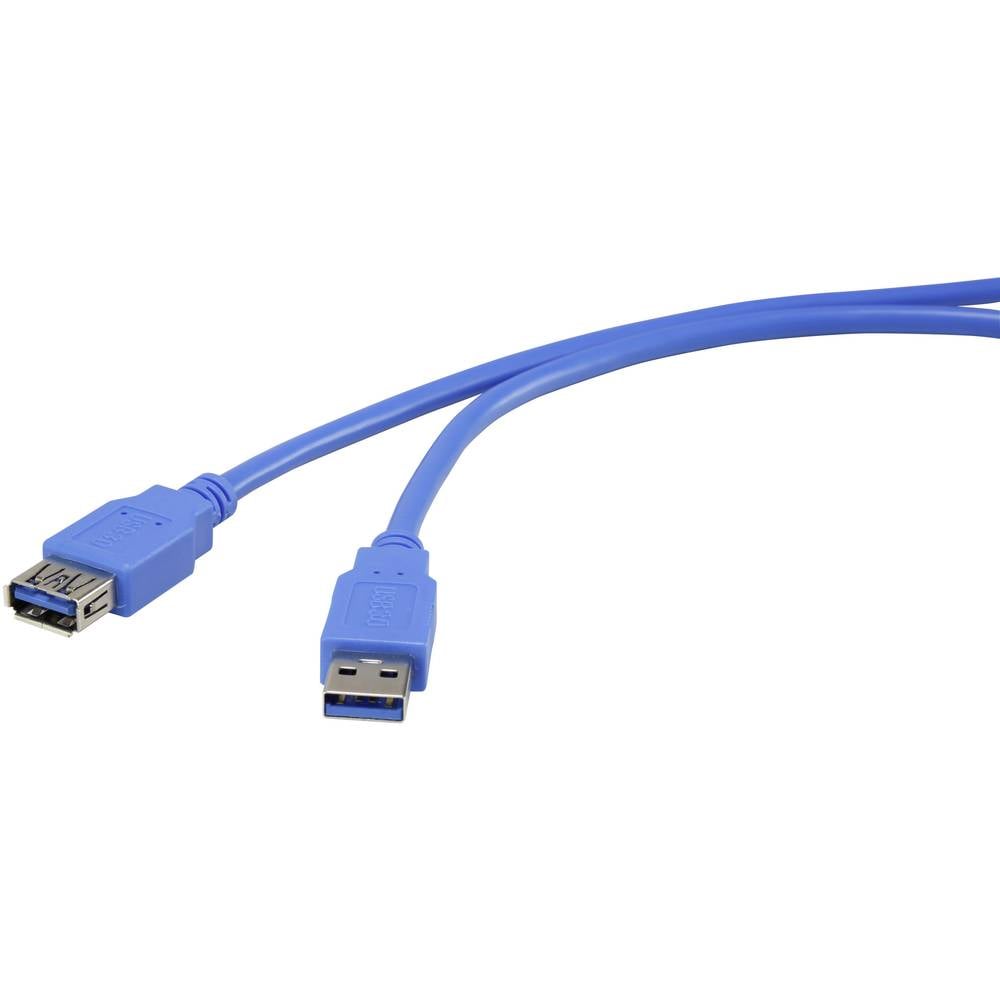 Renkforce USB kabel USB 3.2 Gen1 (USB 3.0 / USB 3.1 Gen1) USB-A zástrčka, USB-A zásuvka 1.00 m modrá pozlacené kontakty