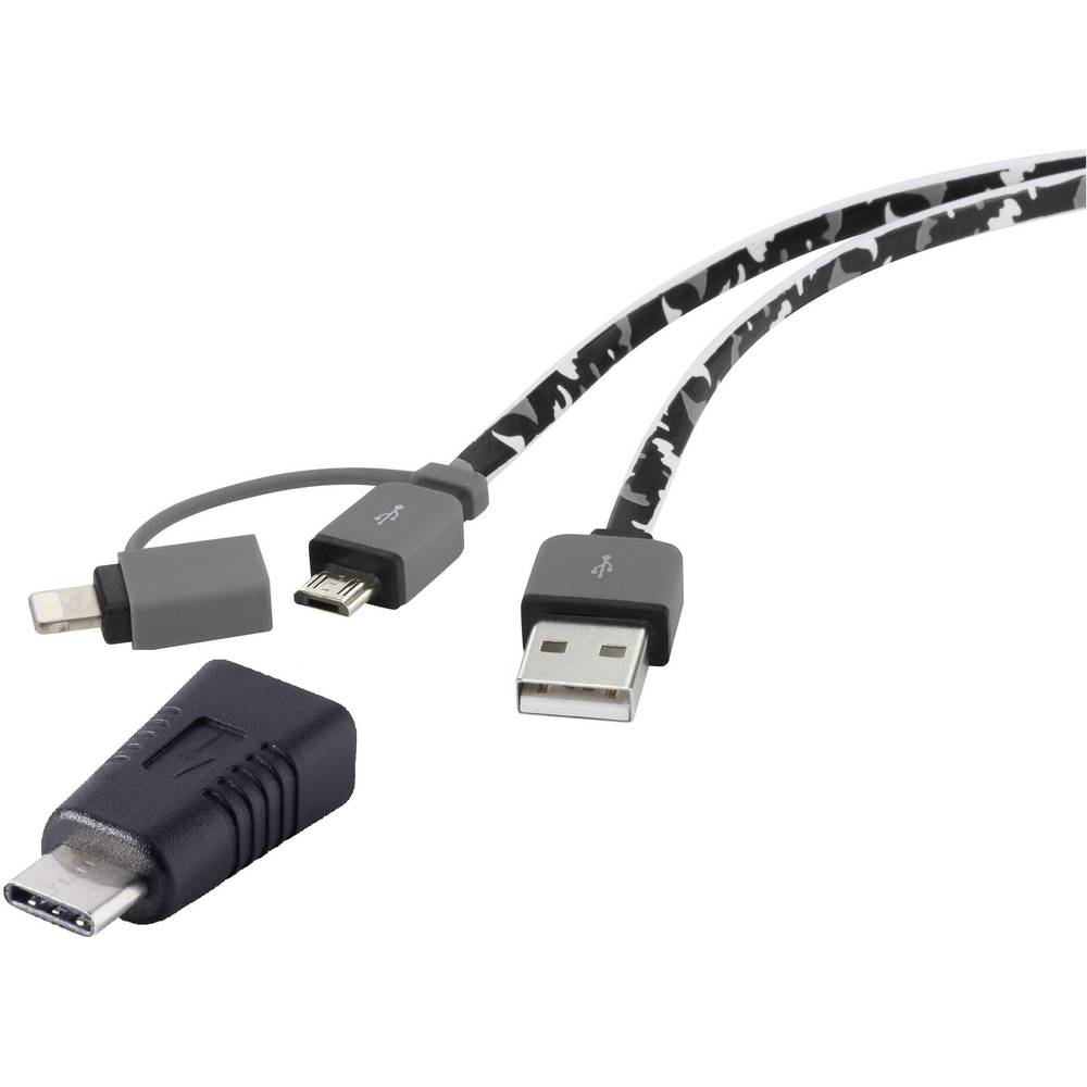 Renkforce USB kabel USB 2.0 USB-A zástrčka, USB-C ® zástrčka, USB Micro-B zástrčka, Apple Lightning konektor 0.20 m mask