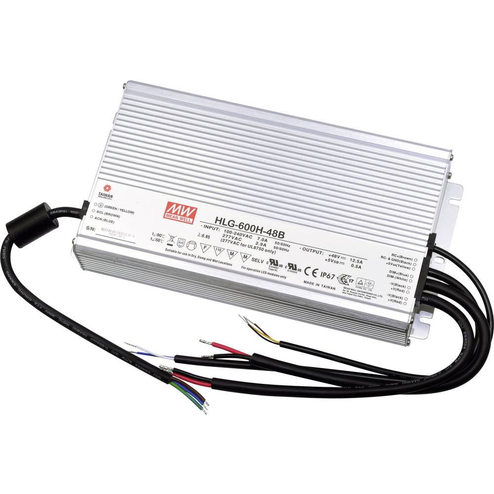 Mean Well HLG-600H-48B LED driver, napájecí zdroj pro LED konstantní napětí, konstantní proud 600 W 12.5 A 24 - 48 V/DC