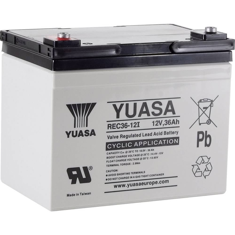 Yuasa REC36-12 YUAREC3612 olověný akumulátor 12 V 36 Ah olověný se skelným rounem (š x v x h) 196 x 169 x 130 mm šroubov